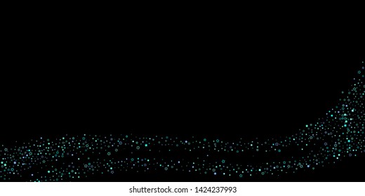 Blue, cyan, turquoise glitter stars, shiny confetti. Scattered little sparkling, glitter elements. Random stellar falling on black background. New Year Christmas background. Vector illustration.