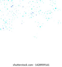 Blue, cyan, turquoise glitter stars, shiny confetti. Scattered little sparkling, glitter elements. Random stellar falling on white background. New Year Christmas background. Vector illustration.