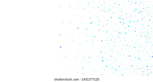 Blue, cyan, turquoise glitter stars, shiny confetti. Scattered little sparkling, glitter elements. Random stellar falling on white background. New Year Christmas background. Vector illustration.