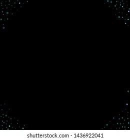 Blue, cyan, turquoise glitter stars, shiny confetti. Scattered little sparkling, glitter elements. Random stellar falling on black background. New Year Christmas background. Vector illustration.