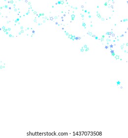 Blue, cyan, turquoise glitter stars, shiny confetti. Scattered little sparkling, glitter elements. Random stellar falling on white background. New Year Christmas background. Vector illustration.