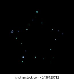 Blue, cyan, turquoise glitter stars, shiny confetti. Scattered little sparkling, glitter elements. Random stellar falling on black background. New Year Christmas background. Vector illustration.