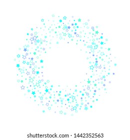 Blue, cyan, turquoise glitter stars, shiny confetti. Scattered little sparkling, glitter elements. Random stellar falling on white background. New Year Christmas background. Vector illustration.