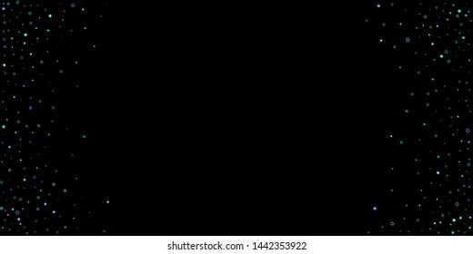 Blue, cyan, turquoise glitter stars, shiny confetti. Scattered little sparkling, glitter elements. Random stellar falling on black background. New Year Christmas background. Vector illustration.