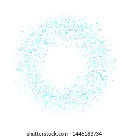 Blue, cyan, turquoise glitter stars, shiny confetti. Scattered little sparkling, glitter elements. Random stellar falling on white background. New Year Christmas background. Vector illustration.