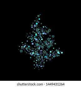 Blue, cyan, turquoise glitter stars, shiny confetti. Scattered little sparkling, glitter elements. Random stellar falling on black background. New Year Christmas background. Vector illustration.