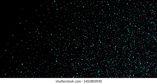 Blue, cyan, turquoise glitter stars, shiny confetti. Scattered little sparkling, glitter elements. Random stellar falling on black background. New Year Christmas background. Vector illustration.