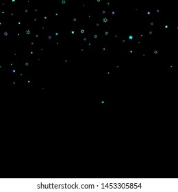 Blue, cyan, turquoise glitter stars, shiny confetti. Scattered little sparkling, glitter elements. Random stellar falling on black background. New Year Christmas background. Vector illustration.