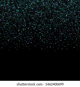 Blue, cyan, turquoise glitter stars, shiny confetti. Scattered little sparkling, glitter elements. Random stellar falling on black background. New Year Christmas background. Vector illustration.