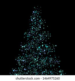 Blue, cyan, turquoise glitter stars, shiny confetti. Scattered little sparkling, glitter elements. Random stellar falling on black background. New Year Christmas background. Vector illustration.