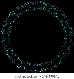 Blue, cyan, turquoise glitter stars, shiny confetti. Scattered little sparkling, glitter elements. Random stellar falling on black background. New Year Christmas background. Vector illustration.