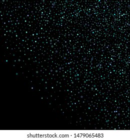 Blue, cyan, turquoise glitter stars, shiny confetti. Scattered little sparkling, glitter elements. Random stellar falling on black background. New Year Christmas background. Vector illustration.