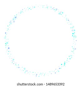 Blue, cyan, turquoise glitter stars, shiny confetti. Scattered little sparkling, glitter elements. Random stellar falling on white background. New Year Christmas background. Vector illustration.