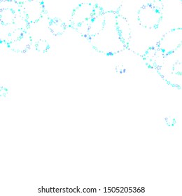 Blue, cyan, turquoise glitter stars, shiny confetti. Scattered little sparkling, glitter elements. Random stellar falling on white background. New Year Christmas background. Vector illustration.
