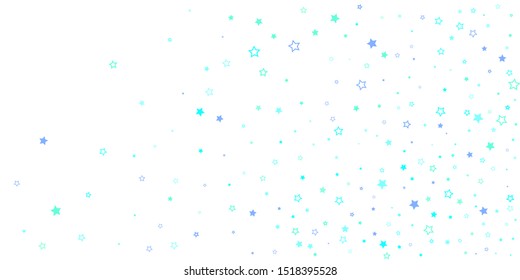 Blue, cyan, turquoise glitter stars, shiny confetti. Scattered little sparkling, glitter elements.  Vector illustration.