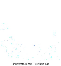 Blue, cyan, turquoise glitter stars, shiny confetti. Scattered little sparkling, glitter elements. Random stellar falling on white background. New Year Christmas background. Vector illustration.