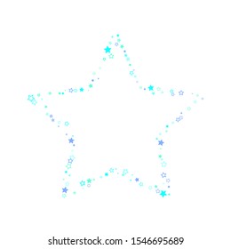 Blue, cyan, turquoise glitter stars, shiny confetti. Scattered little sparkling, glitter elements. Random stellar falling on white background. New Year Christmas background. Vector illustration.