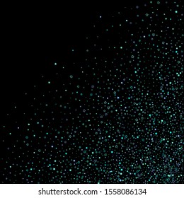 Blue, cyan, turquoise glitter stars, shiny confetti. Scattered little sparkling, glitter elements. Random stellar falling on black background. New Year Christmas background. Vector illustration.