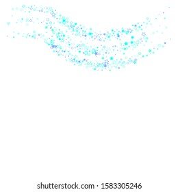 Blue, cyan, turquoise glitter stars, shiny confetti. Scattered little sparkling, glitter elements. Random stellar falling on white background. New Year Christmas background. Vector illustration.