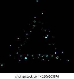 Blue, cyan, turquoise glitter stars, shiny confetti. Scattered little sparkling, glitter elements. Random stellar falling on black background. New Year Christmas background. Vector illustration.