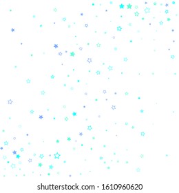 Blue, cyan, turquoise glitter stars, shiny confetti. Scattered little sparkling, glitter elements. Random stellar falling on white background. New Year Christmas background. Vector illustration.