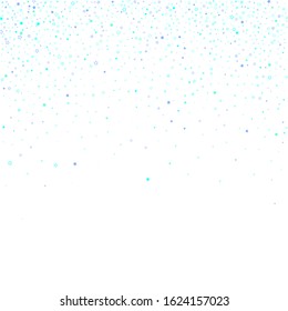 Blue, cyan, turquoise glitter stars, shiny confetti. Scattered little sparkling, glitter elements. Random stellar falling on white background. New Year Christmas background. Vector illustration.