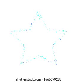 Blue, cyan, turquoise glitter stars, shiny confetti. Scattered little sparkling, glitter elements. Random stellar falling on white background. New Year Christmas background. Vector illustration.