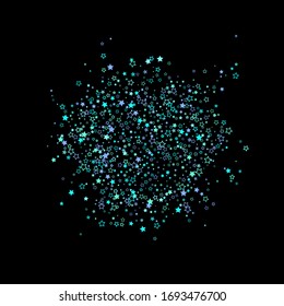 Blue, cyan, turquoise glitter stars, shiny confetti. Scattered little sparkling, glitter elements. Random stellar falling on black background. New Year Christmas background. Vector illustration.