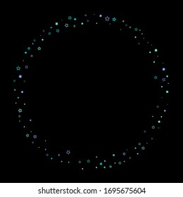 Blue, cyan, turquoise glitter stars, shiny confetti. Scattered little sparkling, glitter elements. Random stellar falling on black background. New Year Christmas background. Vector illustration.