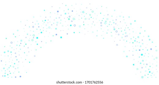Blue, cyan, turquoise glitter stars, shiny confetti. Scattered little sparkling, glitter elements. Random stellar falling on white background. New Year Christmas background. Vector illustration.