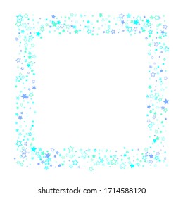 Blue, cyan, turquoise glitter stars, shiny confetti. Scattered little sparkling, glitter elements. Random stellar falling on white background. New Year Christmas background. Vector illustration.