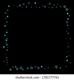 Blue, cyan, turquoise glitter stars, shiny confetti. Scattered little sparkling, glitter elements. Random stellar falling on black background. New Year Christmas background. Vector illustration.