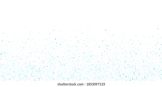 Blue, cyan, turquoise glitter stars, shiny confetti. Scattered little sparkling, glitter elements. Random stellar falling on white background. New Year Christmas background. Vector illustration.