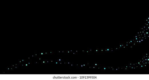 Blue, cyan, turquoise stars, shiny confetti. Scattered little sparkling, glitter elements. Random stellar falling on black background. New Year Christmas background. Vector illustration.