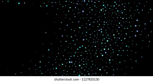 Blue, cyan, turquoise stars, shiny confetti. Scattered little sparkling, glitter elements. Random stellar falling on black background. New Year Christmas background. Vector illustration.