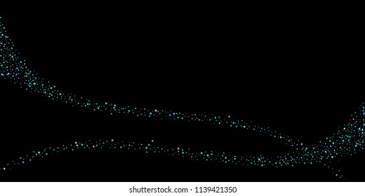Blue, cyan, turquoise stars, shiny confetti. Scattered little sparkling, glitter elements. Random stellar falling on black background. New Year Christmas background. Vector illustration.