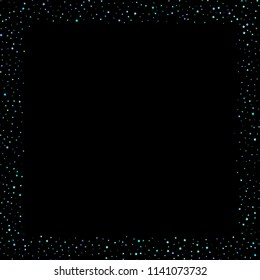 Blue, cyan, turquoise stars, shiny confetti. Scattered little sparkling, glitter elements. Random stellar falling on black background. New Year Christmas background. Vector illustration.
