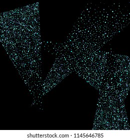 Blue, cyan, turquoise stars, shiny confetti. Scattered little sparkling, glitter elements. Random stellar falling on black background. New Year Christmas background. Vector illustration.