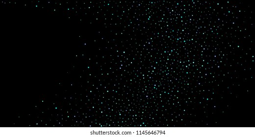 Blue, cyan, turquoise stars, shiny confetti. Scattered little sparkling, glitter elements. Random stellar falling on black background. New Year Christmas background. Vector illustration.