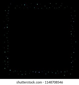 Blue, cyan, turquoise stars, shiny confetti. Scattered little sparkling, glitter elements. Random stellar falling on black background. New Year Christmas background. Vector illustration.