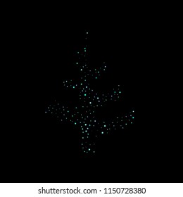 Blue, cyan, turquoise stars, shiny confetti. Scattered little sparkling, glitter elements. Random stellar falling on black background. New Year Christmas tree background. Vector illustration.