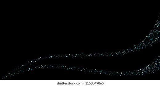 Blue, cyan, turquoise stars, shiny confetti. Scattered little sparkling, glitter elements. Random stellar falling on black background. New Year Christmas background. Vector illustration.