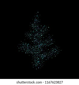Blue, cyan, turquoise stars, shiny confetti. Scattered little sparkling, glitter elements. Random stellar falling on black background. New Year Christmas tree background. Vector illustration.