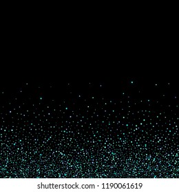Blue, cyan, turquoise stars, shiny confetti. Scattered little sparkling, glitter elements. Random stellar falling on black background. New Year Christmas background. Vector illustration.