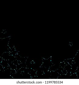 Blue, cyan, turquoise stars, shiny confetti. Scattered little sparkling, glitter elements. Random stellar falling on black background. New Year Christmas background. Vector illustration.