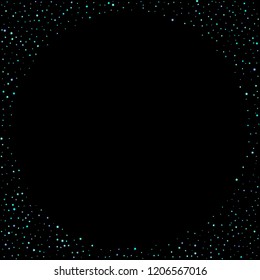 Blue, cyan, turquoise stars, shiny confetti. Scattered little sparkling, glitter elements. Random stellar falling on black background. New Year Christmas background. Vector illustration.