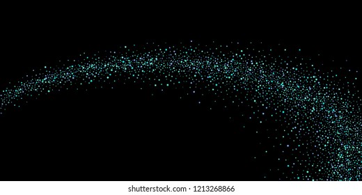 Blue, cyan, turquoise stars, shiny confetti. Scattered little sparkling, glitter elements. Random stellar falling on black background. New Year Christmas background. Vector illustration.
