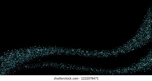Blue, cyan, turquoise stars, shiny confetti. Scattered little sparkling, glitter elements. Random stellar falling on black background. New Year Christmas background. Vector illustration.