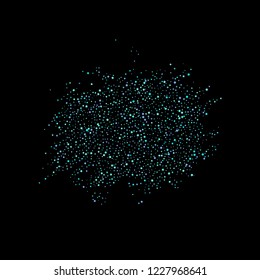 Blue, cyan, turquoise stars, shiny confetti. Scattered little sparkling, glitter elements. Random stellar falling on black background. New Year Christmas background. Vector illustration.