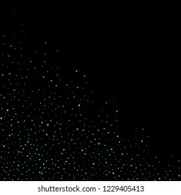 Blue, cyan, turquoise stars, shiny confetti. Scattered little sparkling, glitter elements. Random stellar falling on black background. New Year Christmas background. Vector illustration.